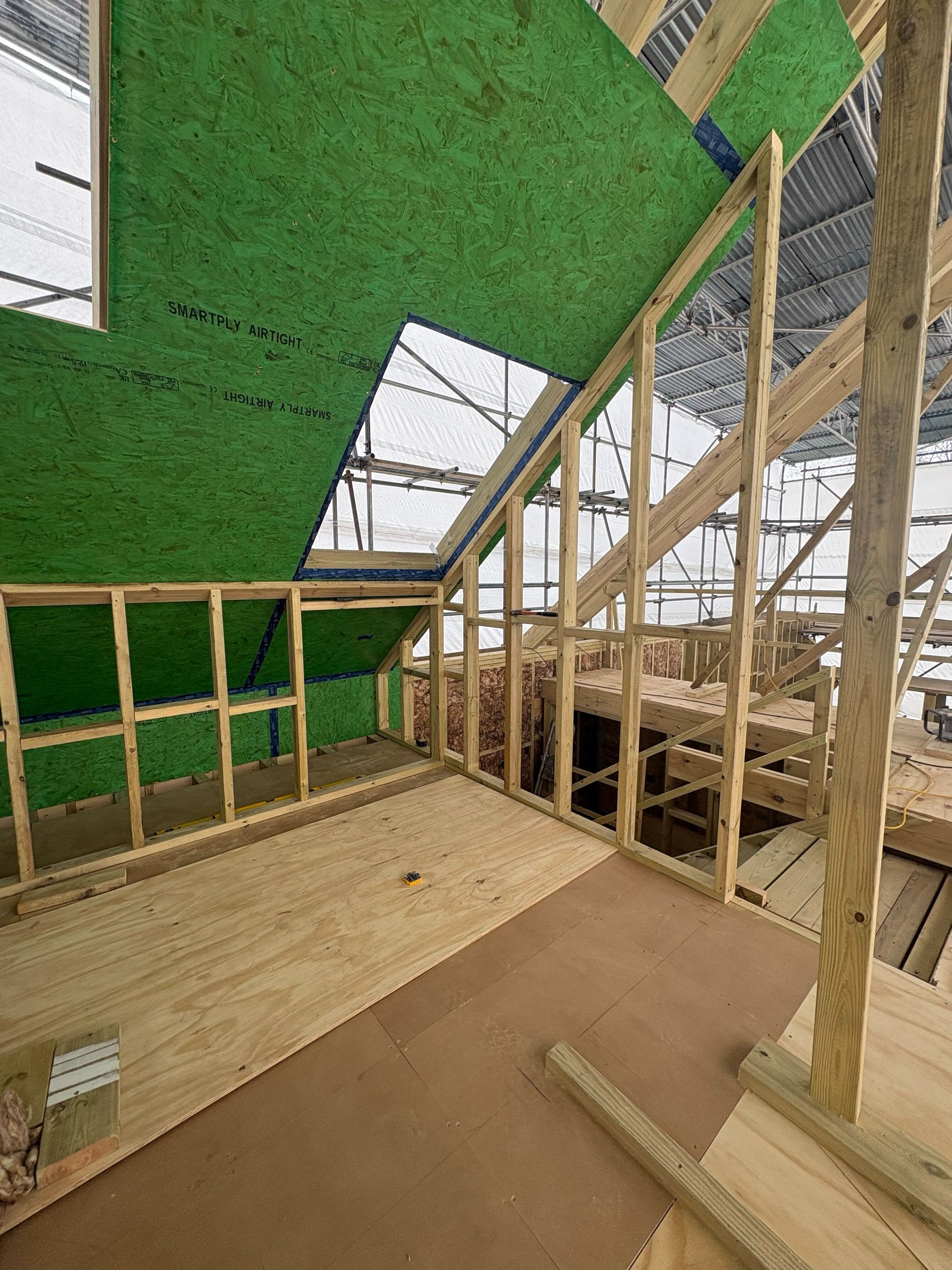 SmartPly Propassiv panels taped at every joint at the dormer