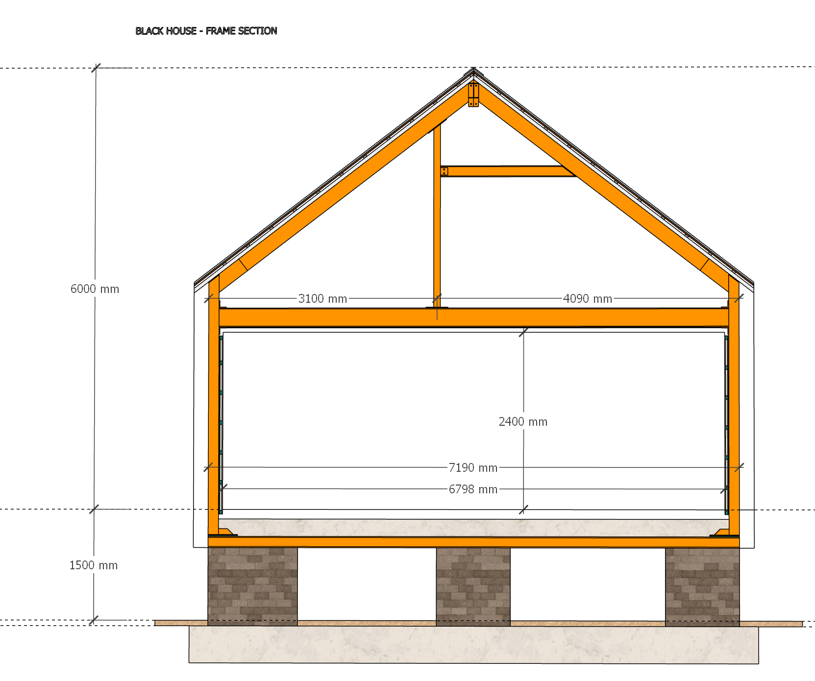 Black House frame section drawing from the Omniform model
